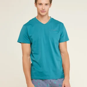 Rif.2862 Pigiama uomo corto cotone palm stripes