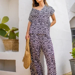 Rif.1120 Completo donna top manica corta e pantalone lungo viscosa zeb