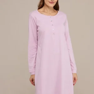 Rif.2747 Camicia da notte  manica lunga donna cotone unita