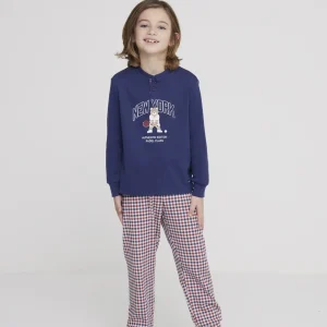 Rif.2434 Pigiama bambino new york in caldo cotone con collo due bottoni