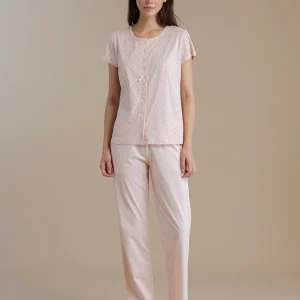 Rif.9204 Pigiama donna in cotone top manica corta  little flower conformato