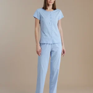 Rif.9204 Pigiama donna in cotone top manica corta  little flower conformato