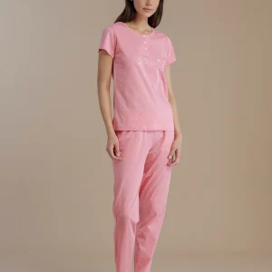 Rif.9199 Pigiama donna in cotone top manica corta e pantalone lungo articolo dot conformato