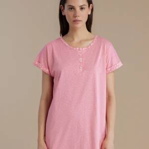 Rif.3193 Camicia da notte donna in cotone con collo quattro bottoni articolo dot