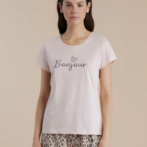 Rif.1536 Pigiama ragazza in cotone top manica corta  animalier