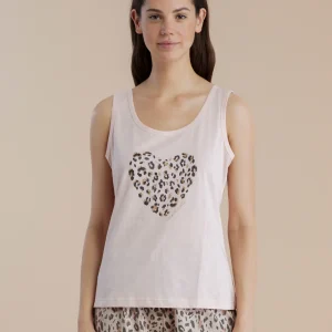 Rif.1538 Pigiama ragazza in cotone top spalla larga animalier