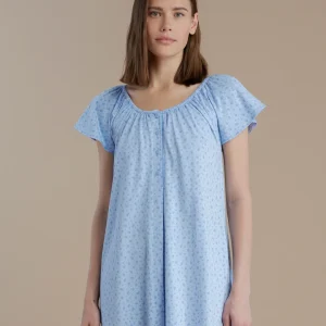 Rif.3203 Camicia da notte donna in cotone con manica corta e apertura sul davanti articolo little flower