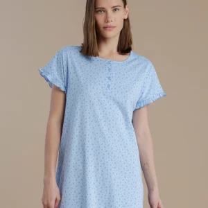 Rif.3356 Camicia da notte donna in cotone con manica corta e collo a quattro bottoni articolo little flower conformato