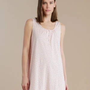 Rif.3364 Camicia da notte donna in cotone con spalla larga e collo a quattro bottoni articolo little flower rosa calibrato