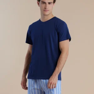 Rif.3081 Pigiama uomo in cotone con top manica corta e pantalone corto articolo navy