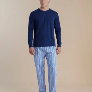 Rif.3100 Pigiama uomo in cotone con top manica lunga e pantalone lungo articolo navy