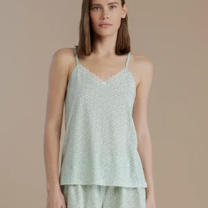 Rif.9220 Pigiama donna in cotone con top bretellina cherry bloom conformato