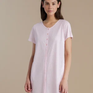 Rif.3359 Camicia da notte donna in cotone con manica corta e apertura sul davanti cherry bloom conformato