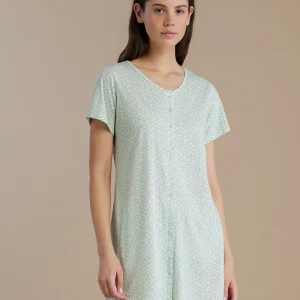 Rif.3359 Camicia da notte donna in cotone con manica corta e apertura sul davanti cherry bloom conformato