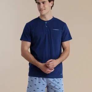 Rif.3065 Pigiama uomo in cotone con top manica corta e pantalone corto articolo colorful