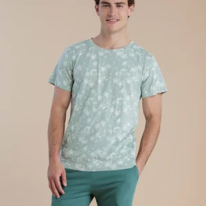 Rif.3074 Pigiama uomo in cotone con top girocollo e pantalone corto articolo palma