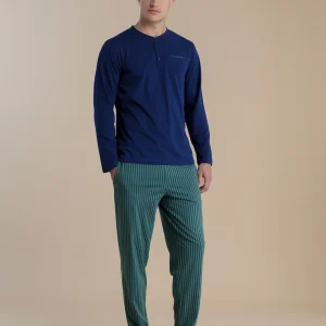 Rif.3022 Pigiama uomo in cotone con top tre bottoni easy