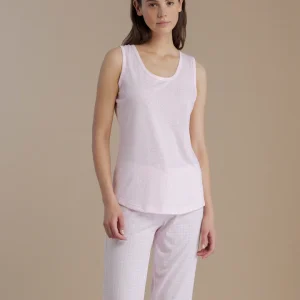 Rif.9210 Pigiama donna in cotone con top spalla larga vichy conformato