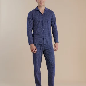 Rif.3046 Pigiama uomo in cotone con top aperto davanti dot