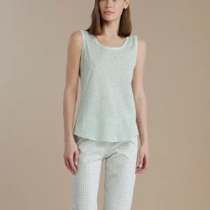 Rif.9210 Pigiama donna in cotone con top spalla larga vichy conformato