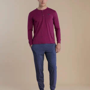 Rif.3025 Pigiama uomo in cotone top manica lunga e pantalone lungo dot