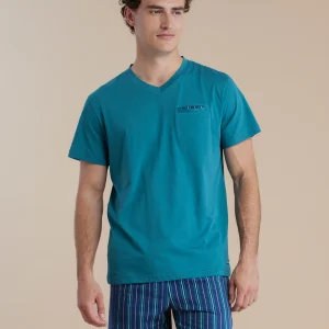 Rif.3126 Pigiama uomo in cotone top manica corta e pantalone corto articolo stripes calibrato