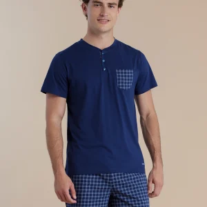 Rif.3068 Pigiama uomo in cotone top manica corta e pantalone corto articolo timeless