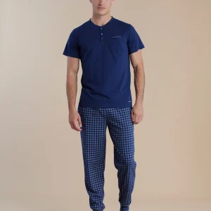 Rif.3122 Pigiama uomo plus in cotone tre pezzi top manica corta, pantalone corto e pantalone lungo articolo timeless