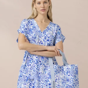 Rif.3386 Abito corto donna in viscosa manica corta articolo acquerello calibrato