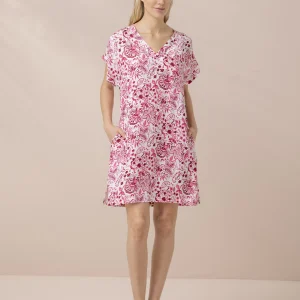 Rif.3298 Abito corto donna in viscosa manica corta articolo acquerello bordeaux