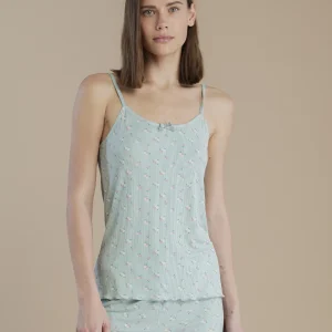 Rif.9039 Pigiama donna in costina con top bretellina e pantalone corto articolo bloom