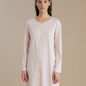 Rif.3354 Camicia da notte in cotone a maniche lunghe con bottoni e bordo in pizzo articolo assential