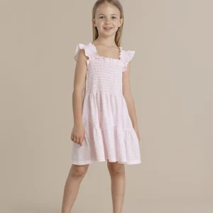 Rif.2500 Abitino bambina in cotone con spalla larga articolo vichy