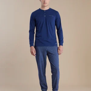 Rif.3021 Pigiama uomo in cotone top manica lunga e pantalone lungo articolo timeless