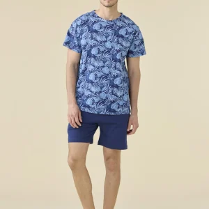 Rif.3077 Pigiama uomo in cotone con top manica corta girocollo e pantalone corto articolo easy