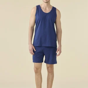 Rif.3128 Pigiama uomo in cotone top spalla larga e pantaloni corti art. bluey