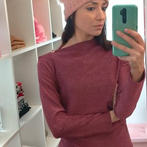 maglia donna  Viola lurex con bottone gioiello