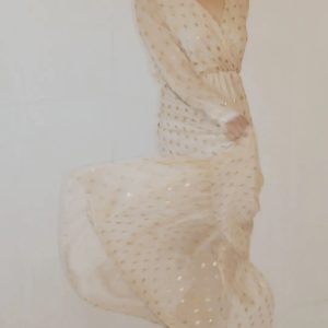 Abito lungo impero con pois oro