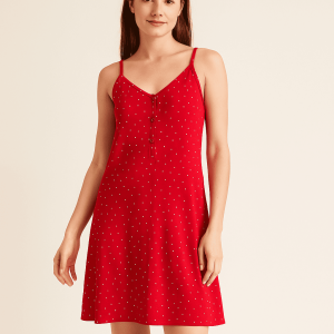 Abito rosso a pois con spalline sottili