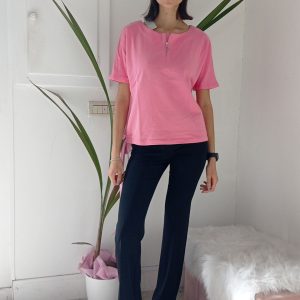 Maglia Primaverile Rosa in Felpa Leggera – Mezze Maniche, Taglio Dritto