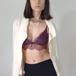 Bralette Sensuale in Pizzo Valencienne con Coppette Preformate – Nero e Bordeaux