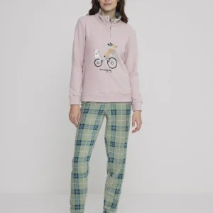 Rif.1521  Pigiama ragazza yuppie in pile con collo tre bottoni