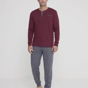 Rif.2901 Pigiama uomo prince in caldo cotone con collo tre bottoni