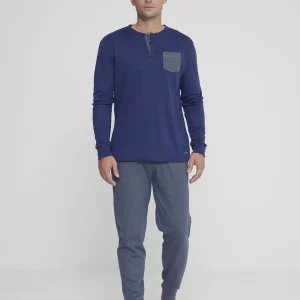 Rif.2903 Pigiama uomo simone in caldo cotone con collo tre bottoni