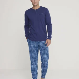 Rif.2907 Pigiama uomo nik in caldo cotone con collo tre bottoni