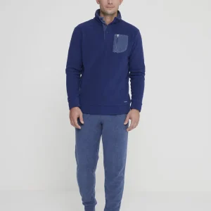 Rif.2951 Pigiama uomo simone in pile con collo tre bottoni