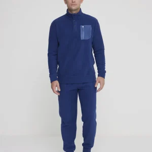 Rif.2981 Pigiama uomo unity in pile con collo tre bottoni