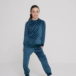 Rif.2427 Pigiama bambina petit coeur in ciniglia felpata girocollo