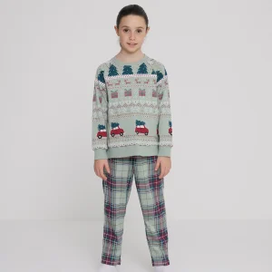 Rif.2437 Pigiama bambina/o winter car in caldo cotone girocollo