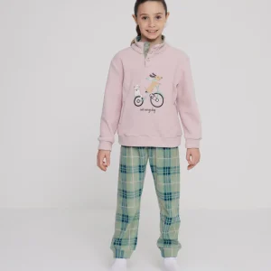 Rif.2457 Pigiama bambina/o yuppie in pile con collo tre bottoni